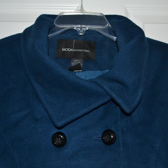 Victoria Secret Moda International Peacock Blue Wool Pea Coat, Medium - Picture 2 of 7